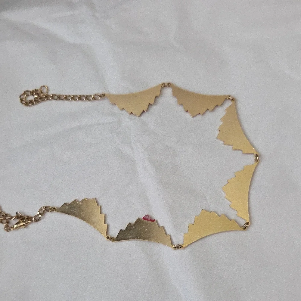 Rare Vintage Set 80s Gold-Tone & Red Enamel Geometric Earrings & Necklace - Picture 11 of 11